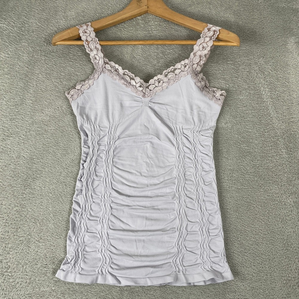 M. Rena Camisole Womens One Size Lavender Lace Trim Y2K Ruched Seamless Tank